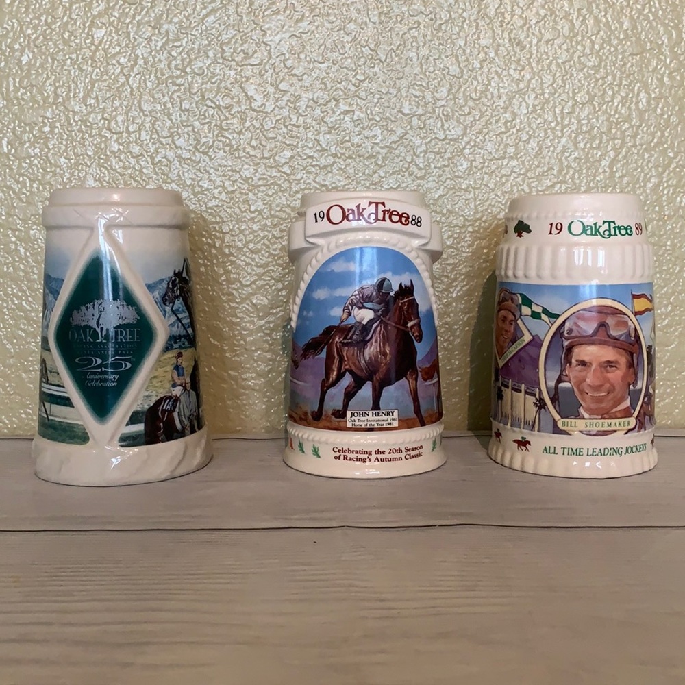 VTG Oak Tree Limited Edition Horse Racing 🏇 3pc Stein Mugs Set